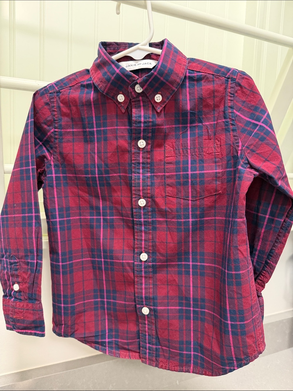 Janie and Jack Burgundy and Blue Plaid Button-Down Shirt